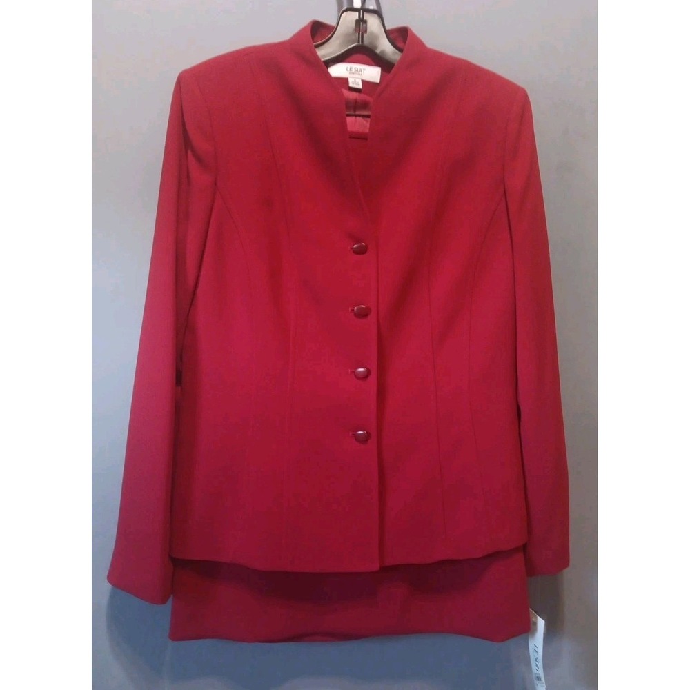 LeSuit Womens 8 Red Suit Jacket And Skirt Luxury New With Tags Retail $240